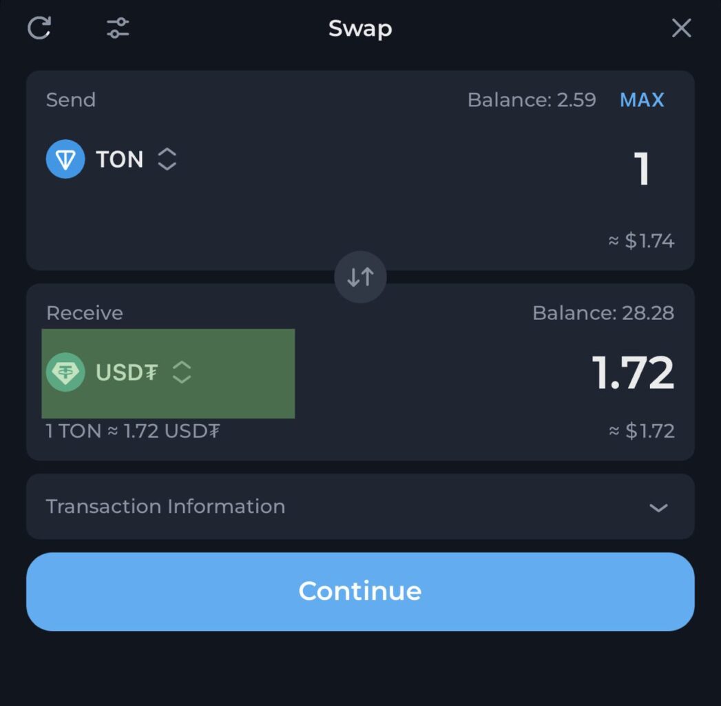 Tap the receive coin